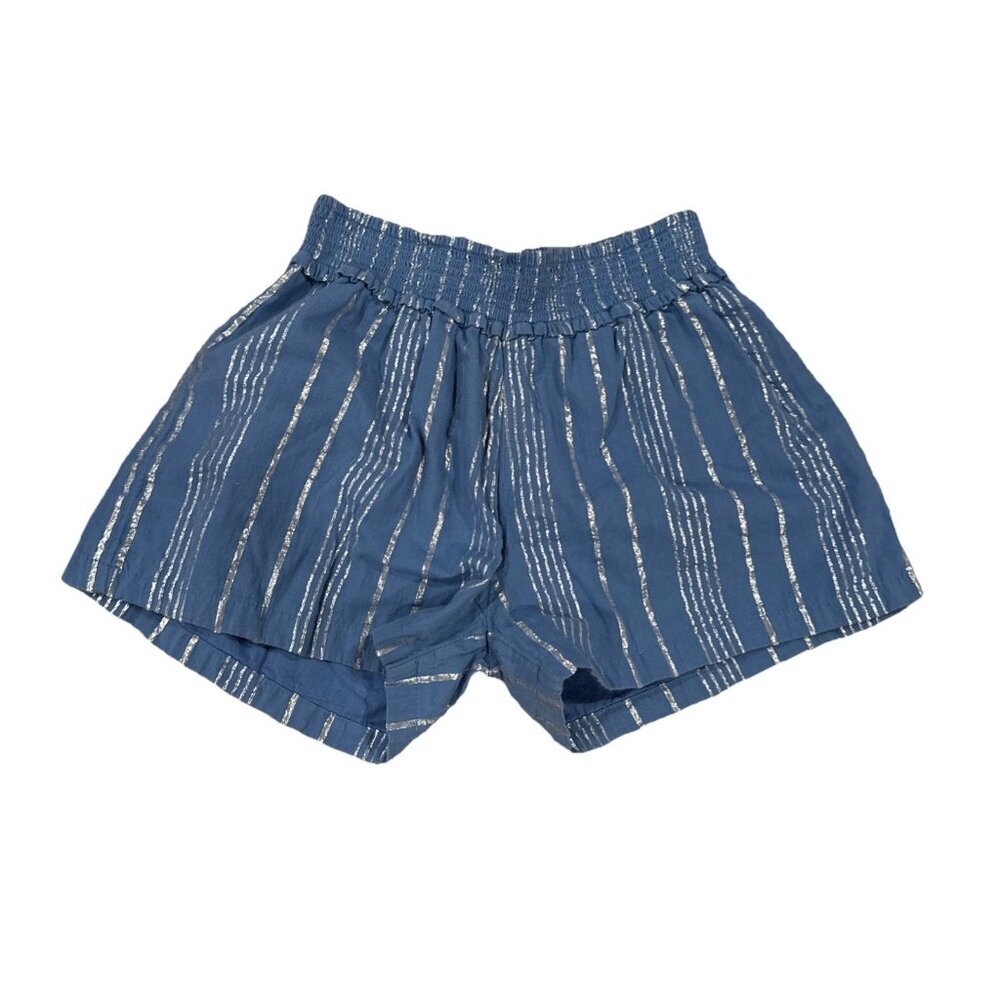 Crewcuts Girls Shorts 8 Cotton Blend Blue Silver Striped Elastic Waist Pull On